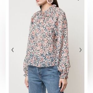 Veronica Beard Antonette White Floral Ruffled Silk Blouse Long Sleeve Sheer Sz 2